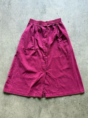 Koret Vintage 100% cotton Burgundy Button-Front Courdaroy A-Line Midi Skirt